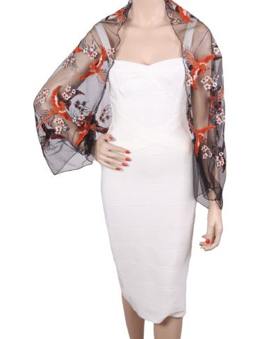 Bolero stola met geborduurde vogel- en bloemen