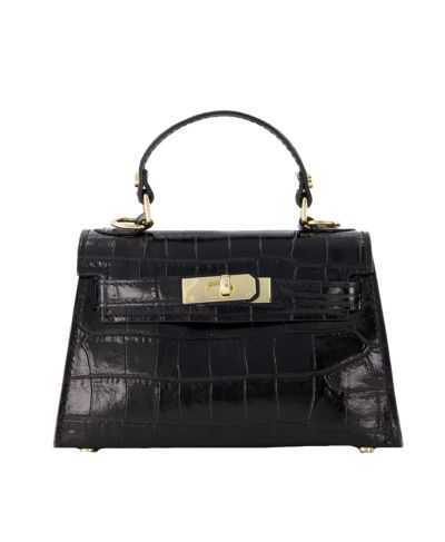 Livia lederen croco handtas in zwart
