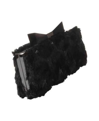 Zwarte kunstbont box-clutch met 'strik' knipsluiting