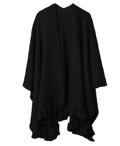 Omslagdoek in zwart met volant rand