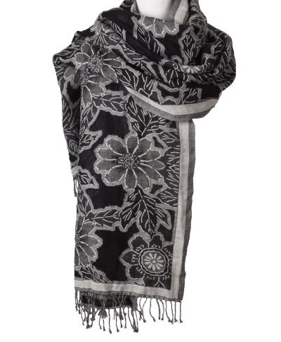 Omslagdoek/sjaal met floral print in zwart en wit