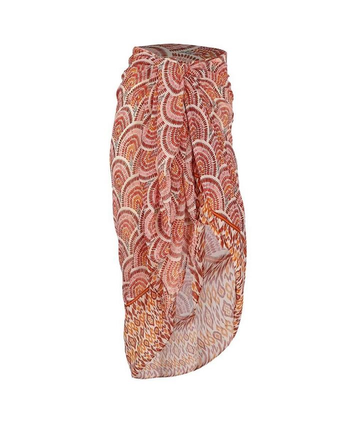 Pareo met ornament print in roestbruin