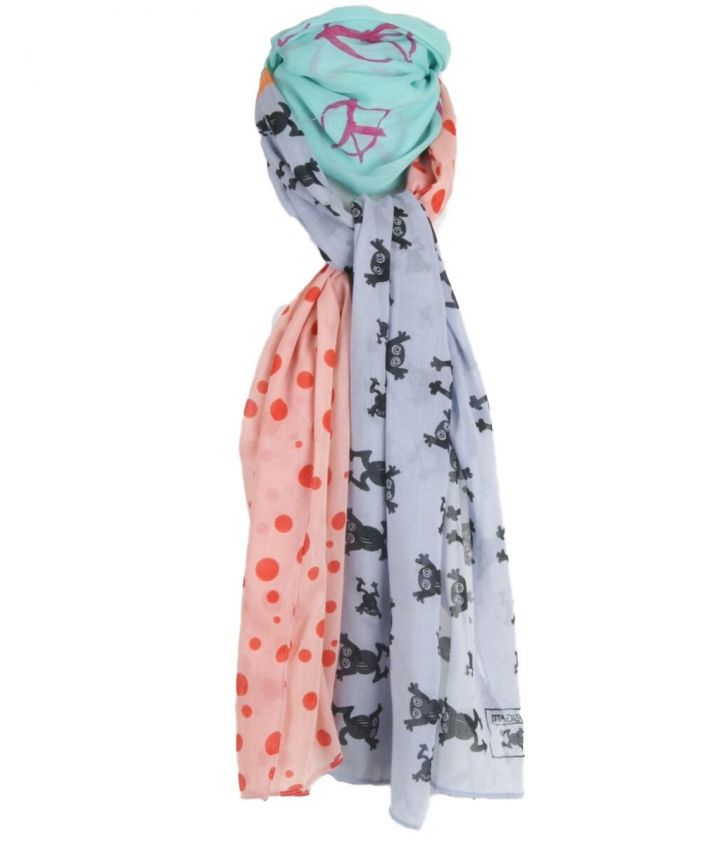 Sjaal in pastel-tinten met mix van prints