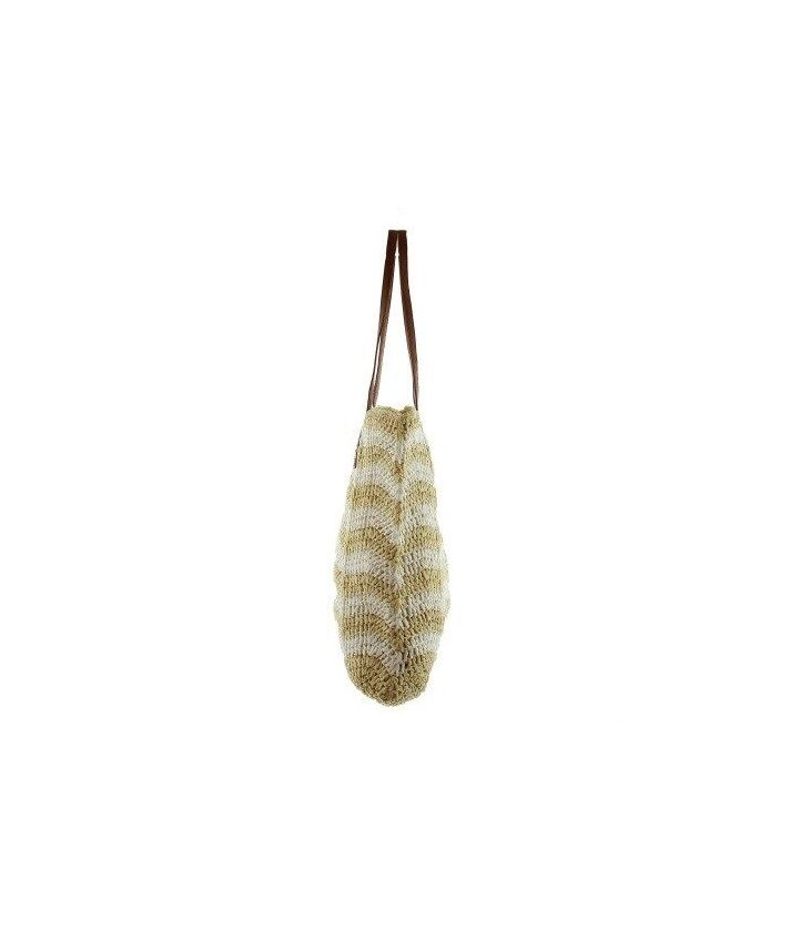 Strooien strandtas in beige met wit