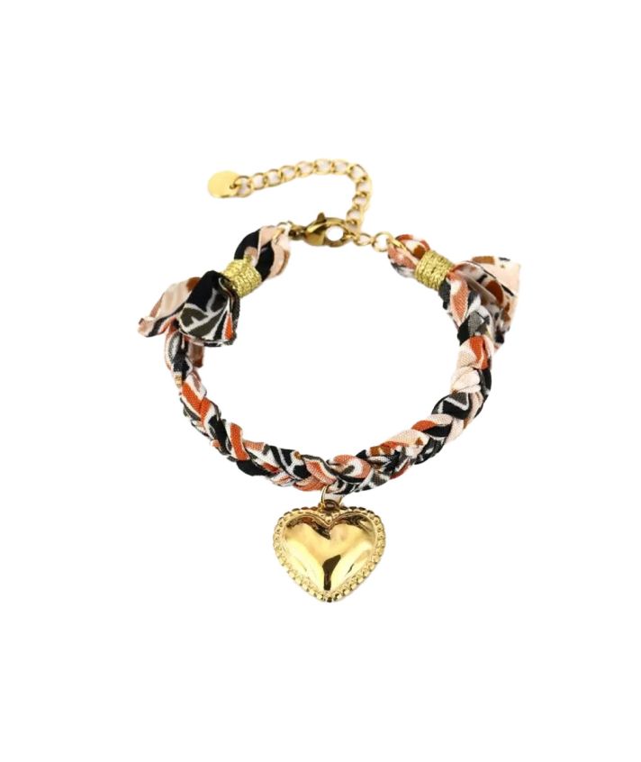 Taupe bandana armband met hartvormige bedel