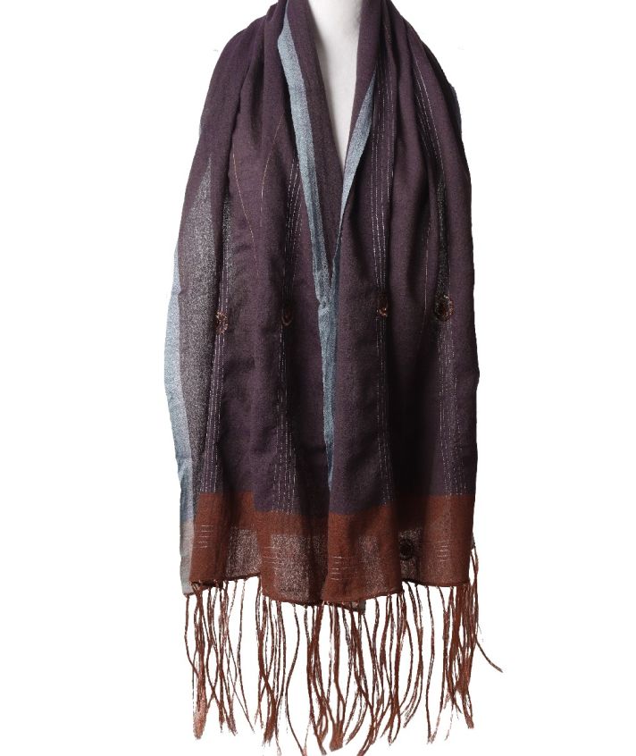Aubergine wollen stola met pailletten en strass