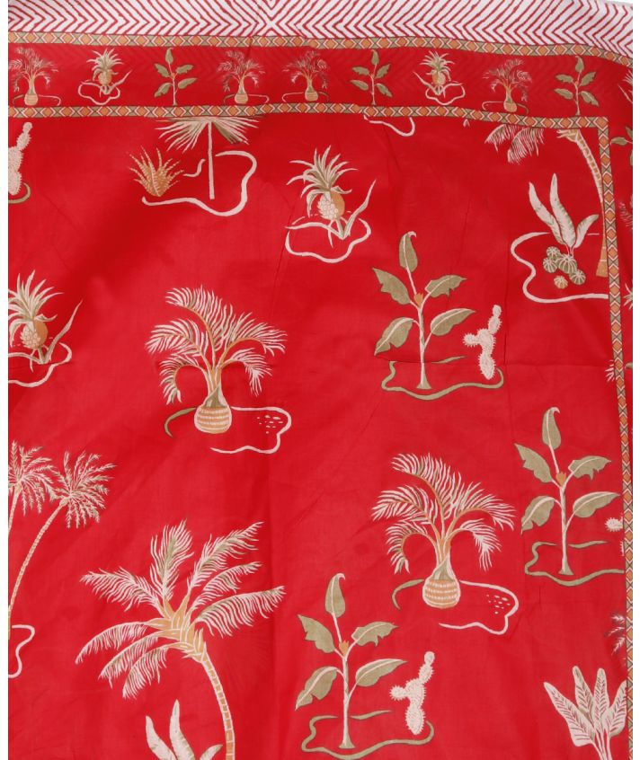 Ava pareo van katoen in rood met plantenprint