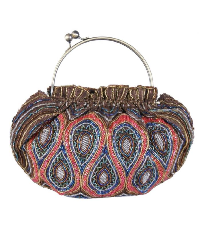 Avondtasje met bronzen knipsluiting, hand geborduurd