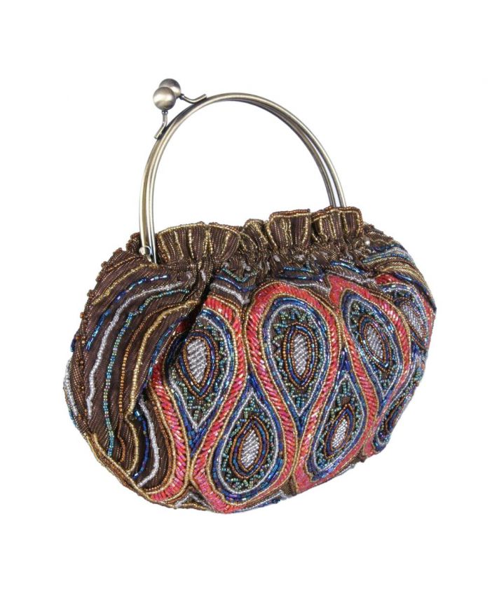 Avondtasje met bronzen knipsluiting, hand geborduurd