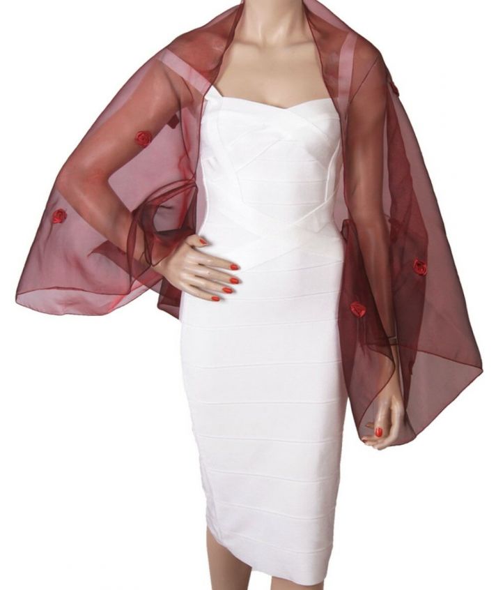 Wijnrode organza bolero stola met satijnen roosjes