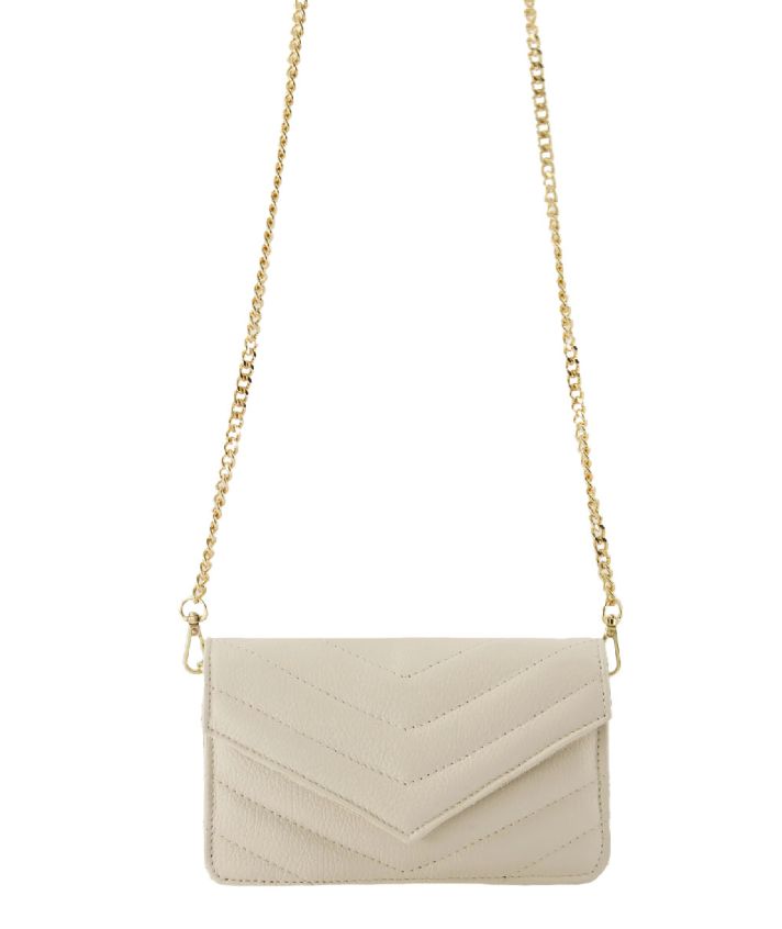 Lederen crossbody clutch in lichtbeige