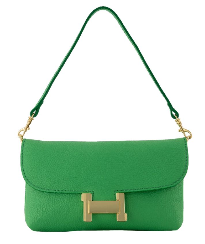 Helene lederen clutch in biljartgroen
