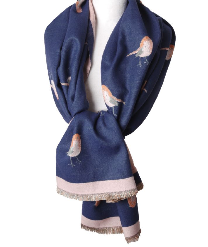Wol-blend XL sjaal met vogelprint