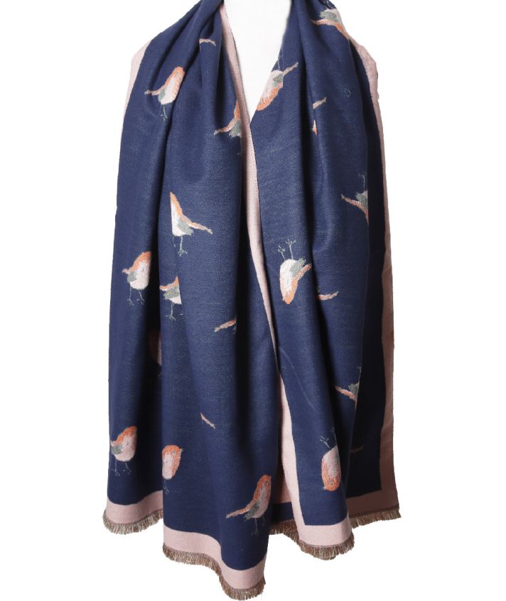 Wol-blend XL sjaal met vogelprint