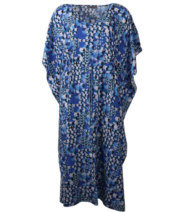 Blauwe kaftanjurk met grafische print 