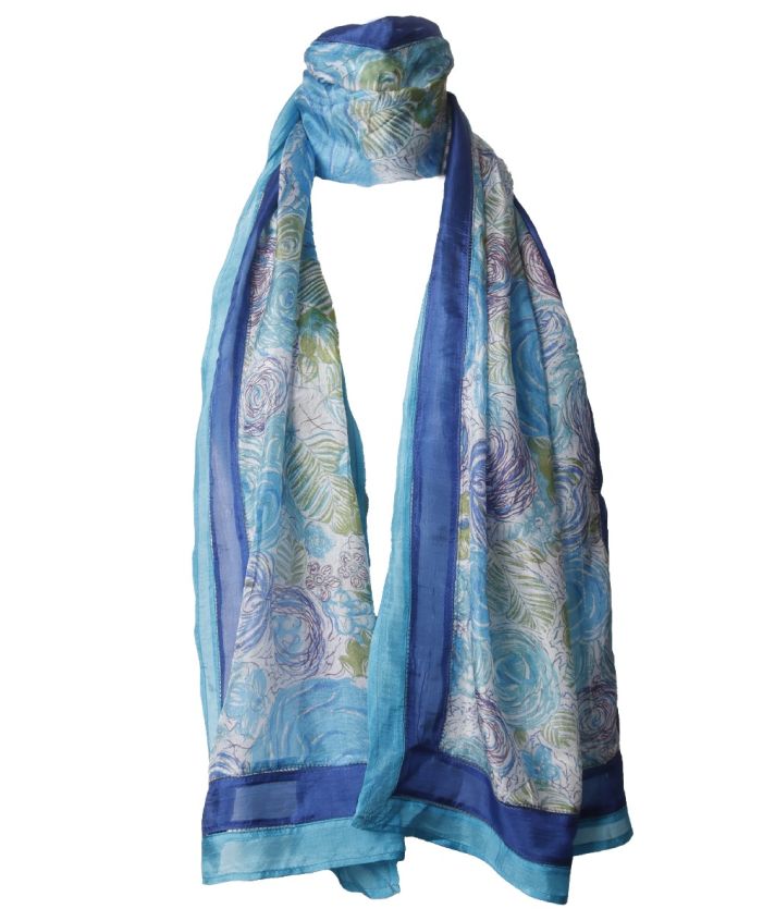 Zijden sjaal met geïllustreerde bloemenprint