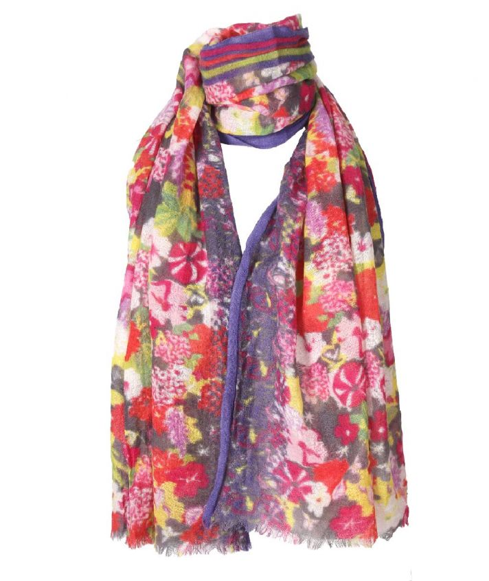 Wollen sjaal met kleurrijke bloemenprint