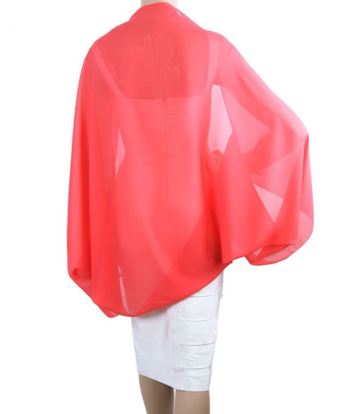 Koraalroze bolero stola van crepe voile
