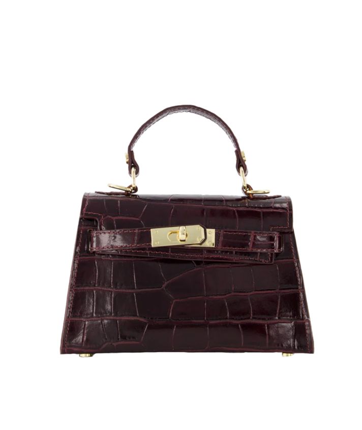 Livia lederen croco handtas in bordeaux rood