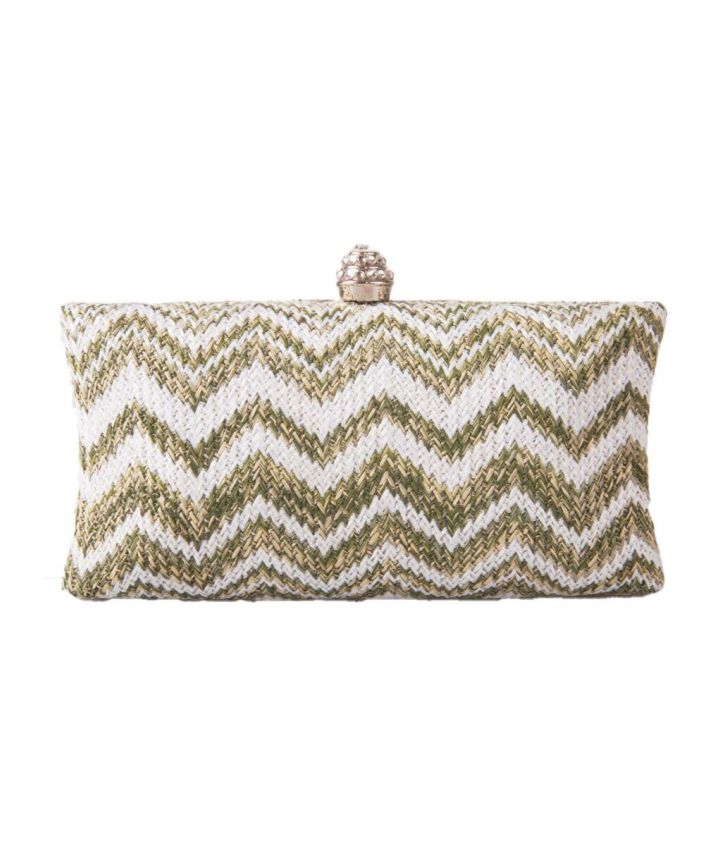 Box clutch met zig-zag patroon en strass sluiting