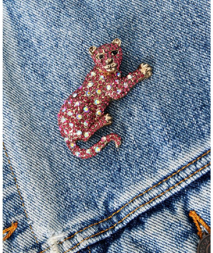 Broche panter met roze strass steentjes