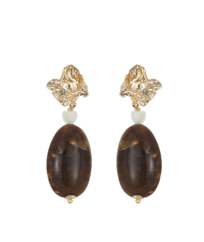 Statement stones oorbellen in bruin