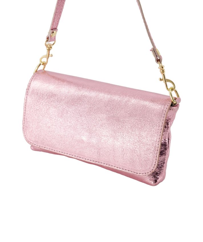 Metallic roze lederen clutch