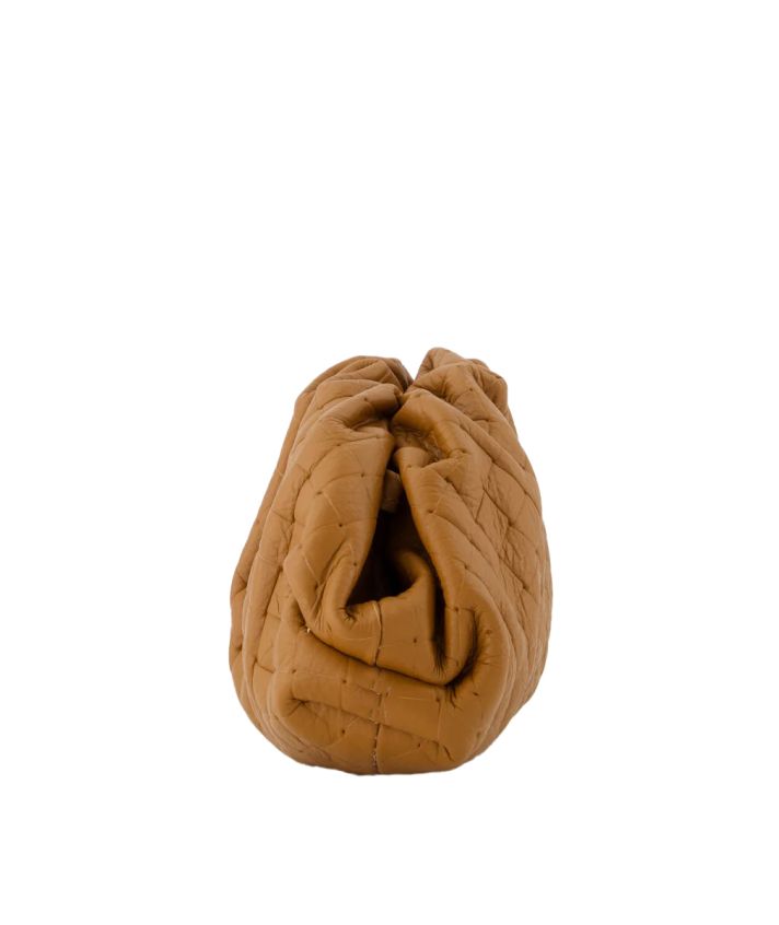 Leren gevlochten crossbody clutch in cognac