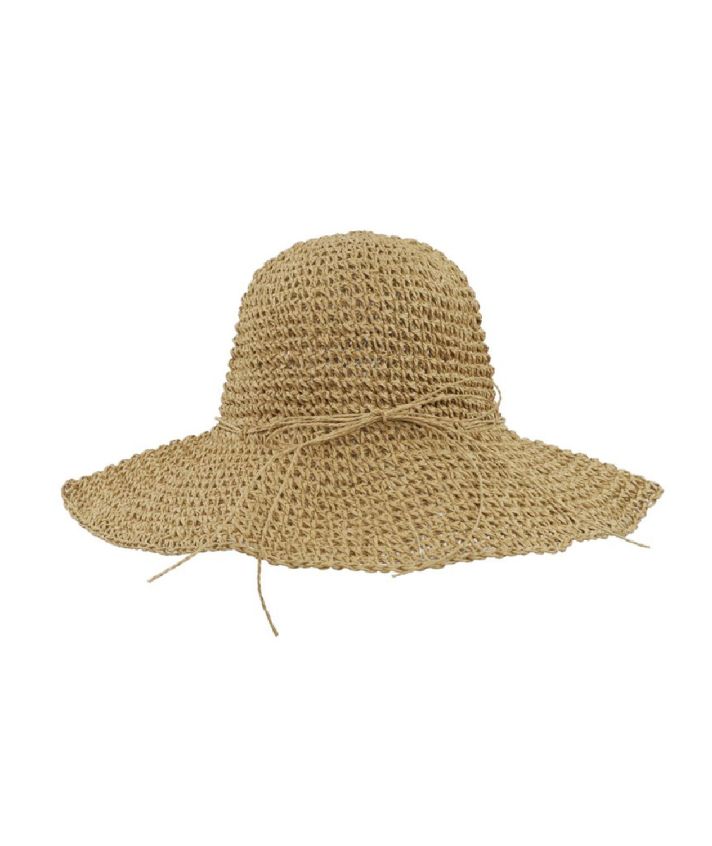 Gevlochten strohoedje in camel met strikje