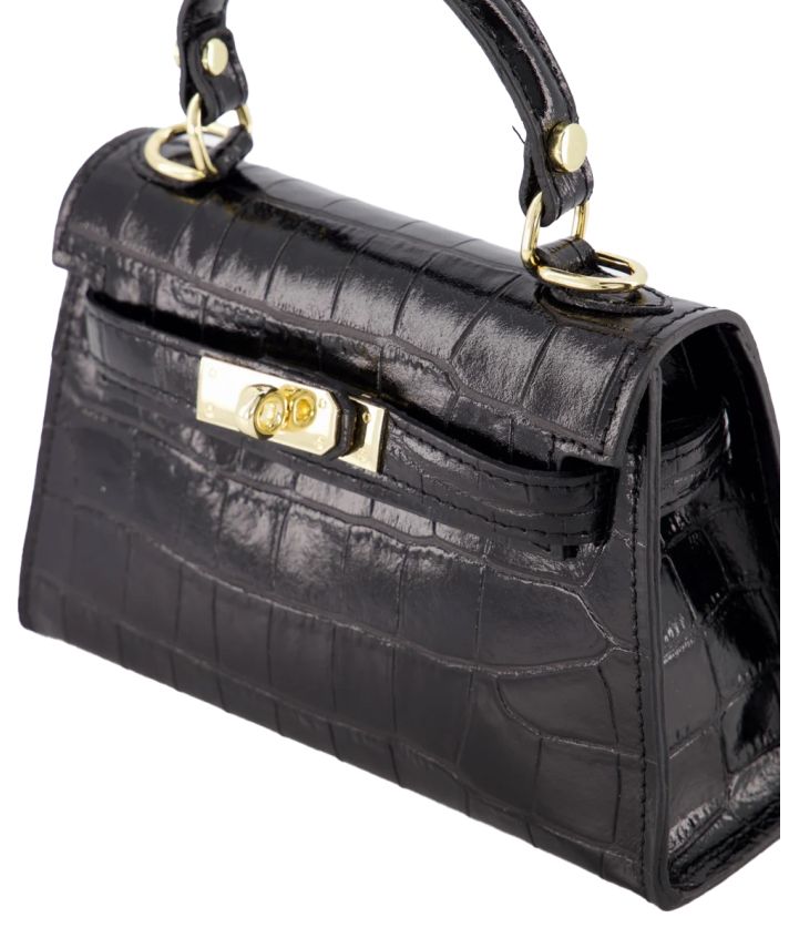 Livia lederen croco handtas in zwart