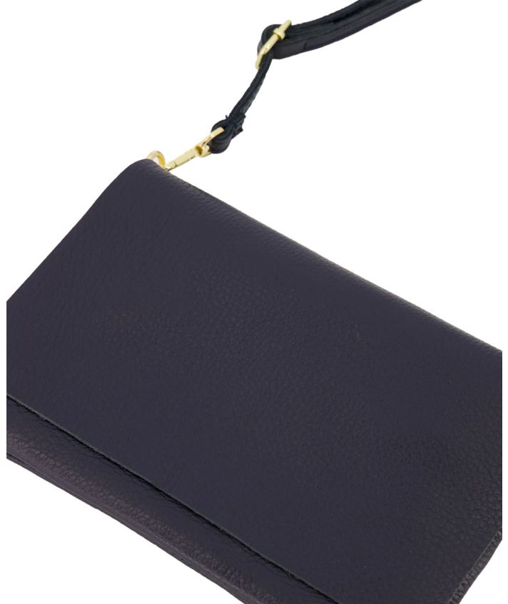 Leren fold-over clutch in donkerblauw