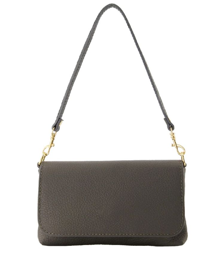 Donkergrijze lederen clutch