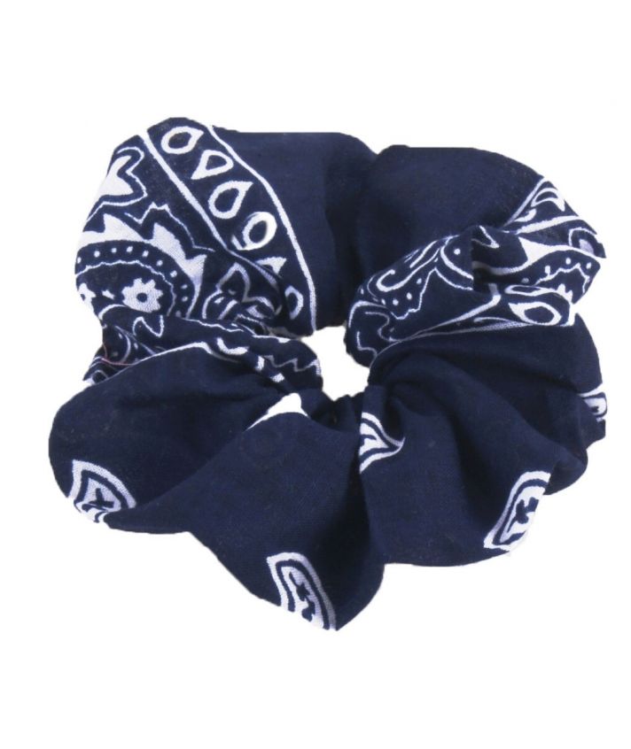 Donkerblauwe boerenzakdoek scrunchie