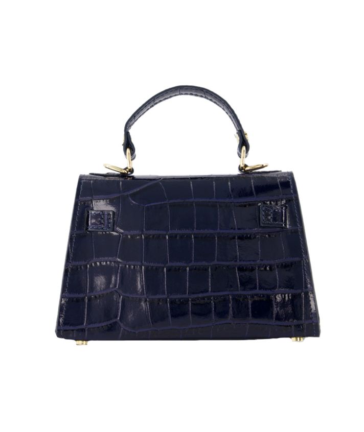 Livia lederen croco handtas in donkerblauw