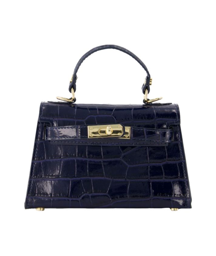 Livia lederen croco handtas in donkerblauw