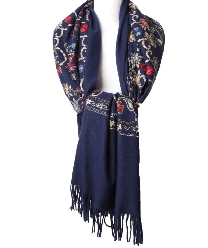 Kasjmier-blend sjaal met geborduurde bloemen