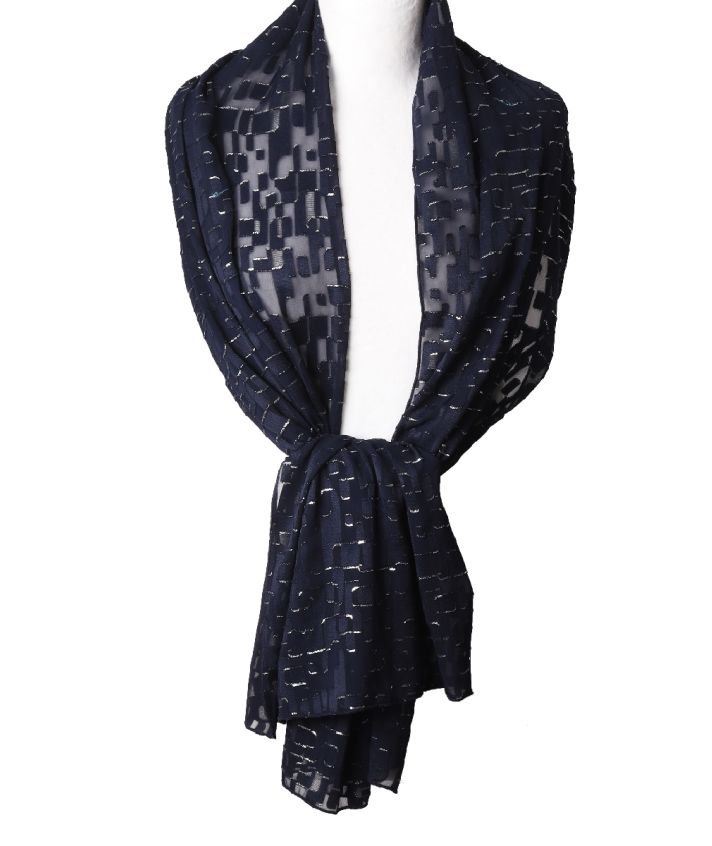 Marineblauwe stola met zilveren details