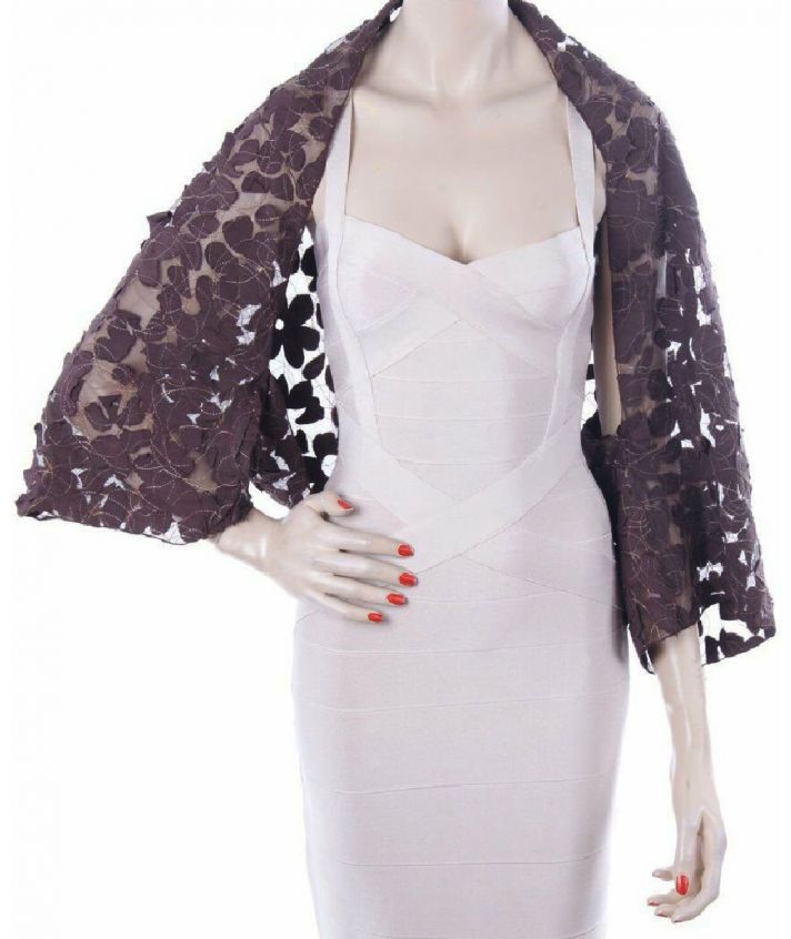 Donkerbruine bolero stola van tule met stiksels