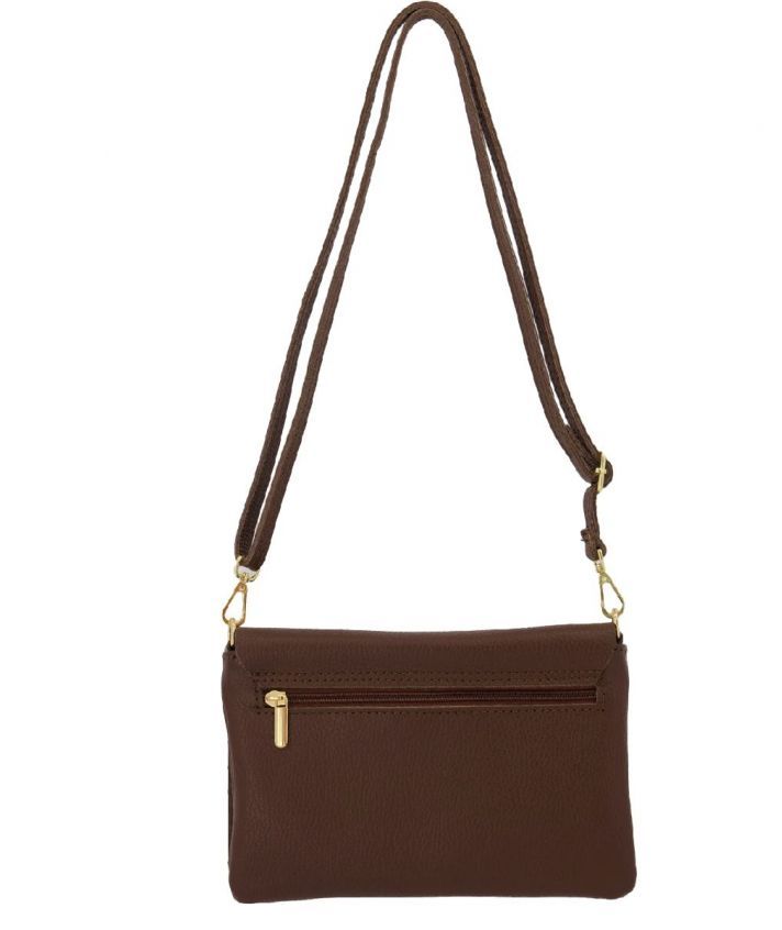 Leren fold-over clutch in donkerbruin