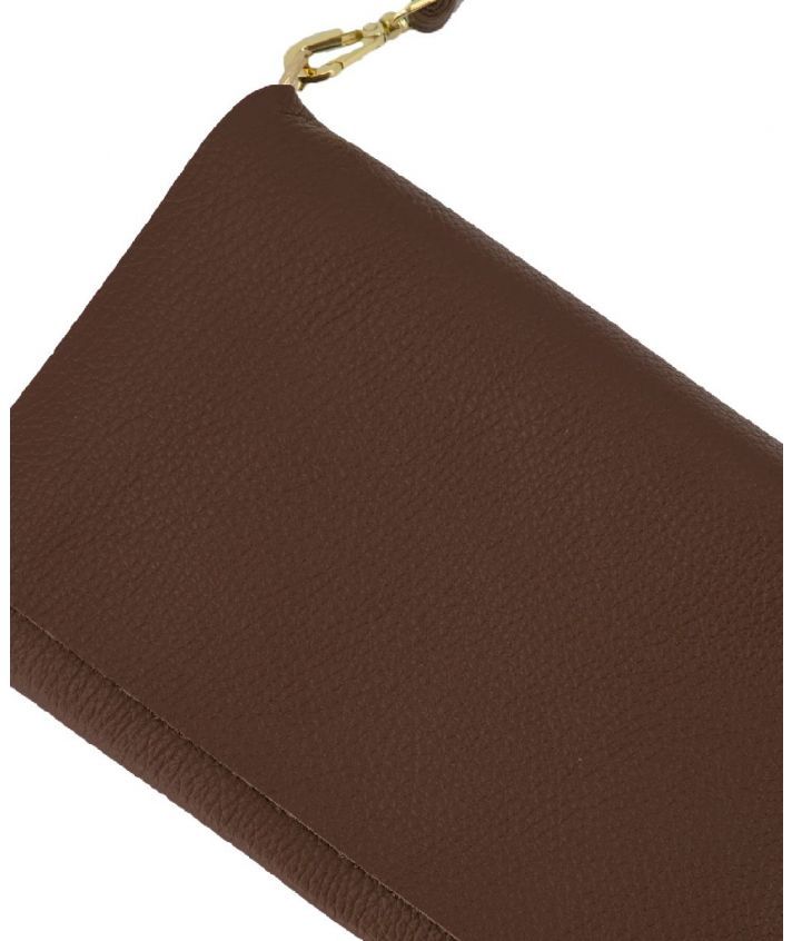 Leren fold-over clutch in donkerbruin
