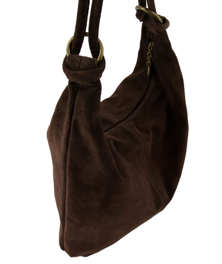 Suède shopper tas in donkerbruin