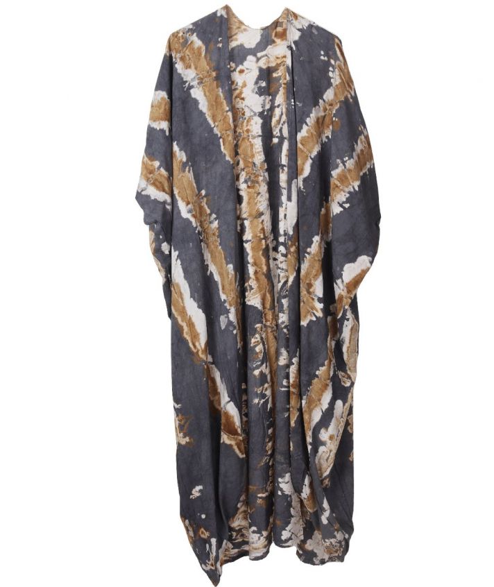 Tie-dye kimono in donkergrijs en beige