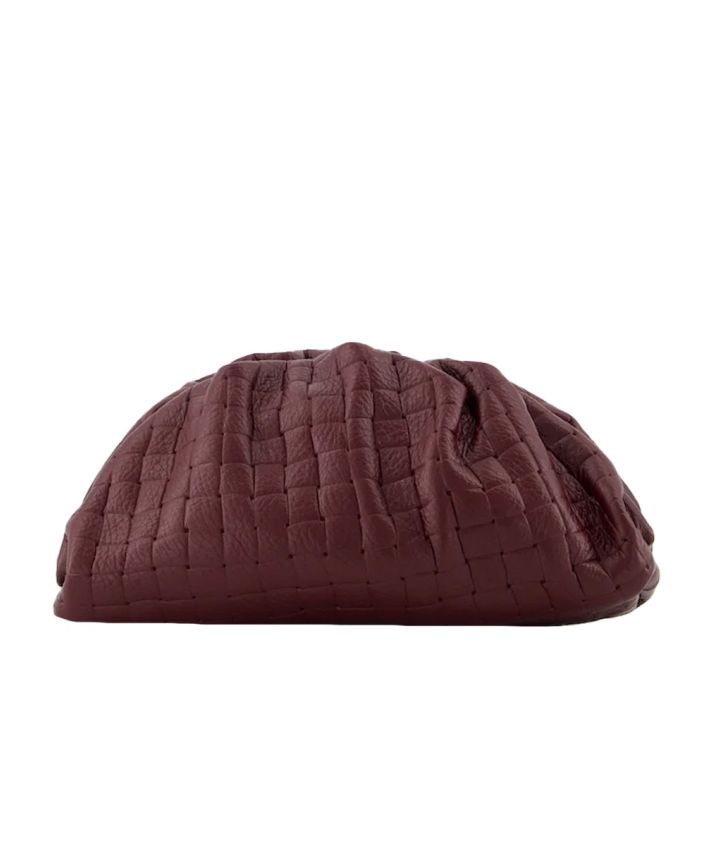 Leren gevlochten crossbody clutch in burgundy