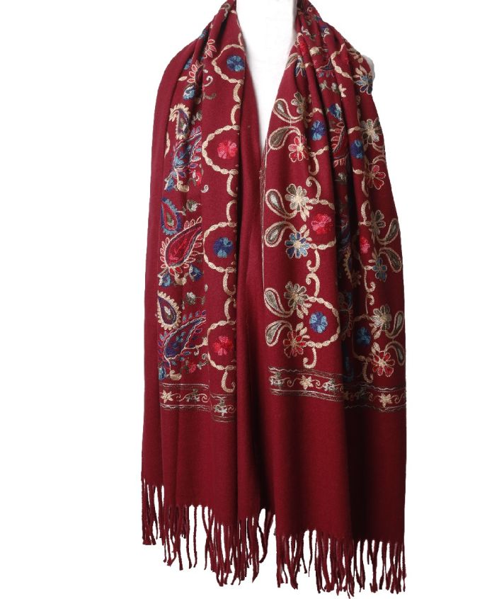 Kasjmier-blend sjaal met geborduurde bloemen