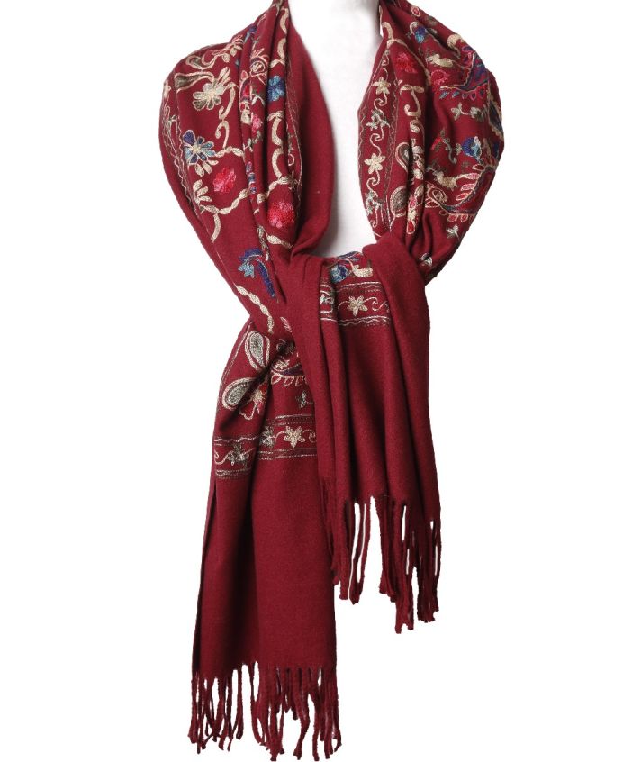 Kasjmier-blend sjaal met geborduurde bloemen