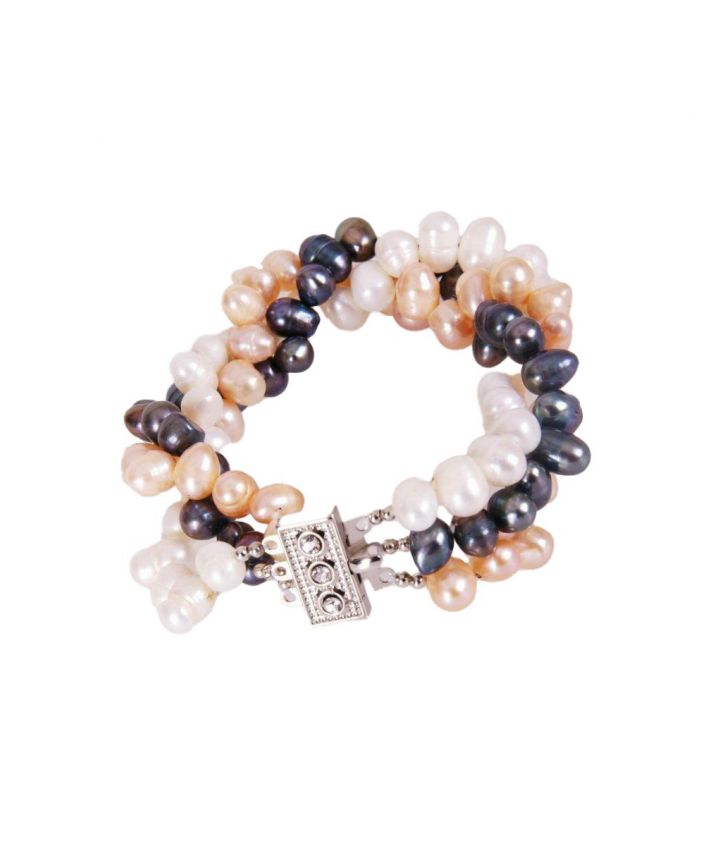 Driestring twisted zoetwaterparel armband in 3 kleuren.