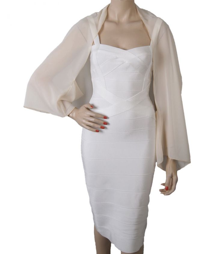 Ecru kleurige korte bolero stola van crêpe voile