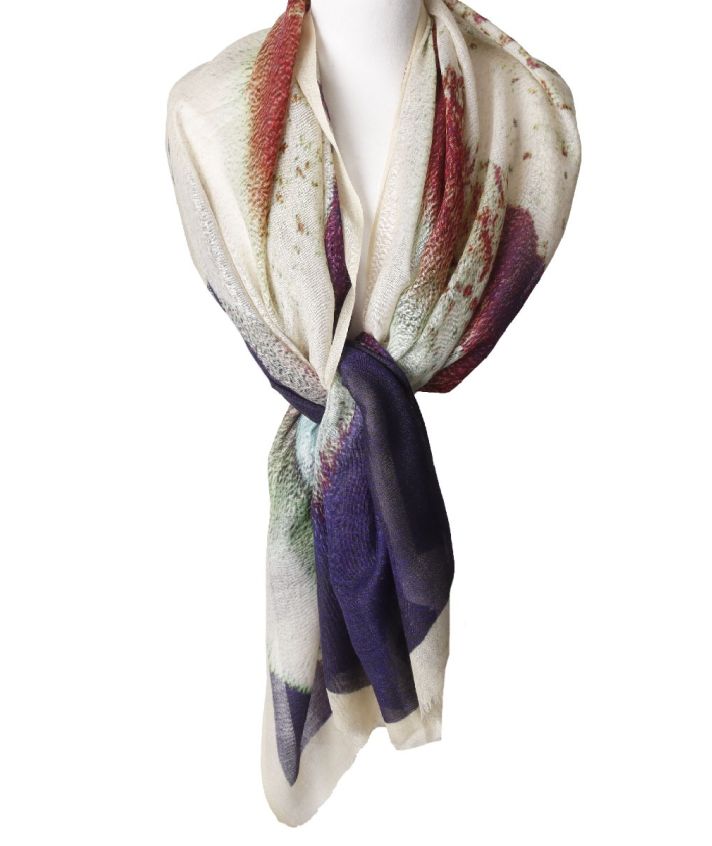 Wollen mousseline sjaal met abstracte print