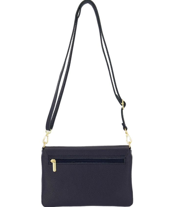 Leren fold-over clutch in donkerblauw