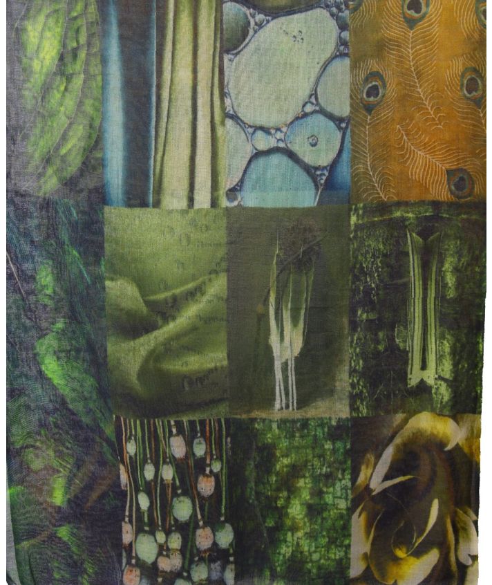 Wollen mousseline sjaal met fotoprint in groen